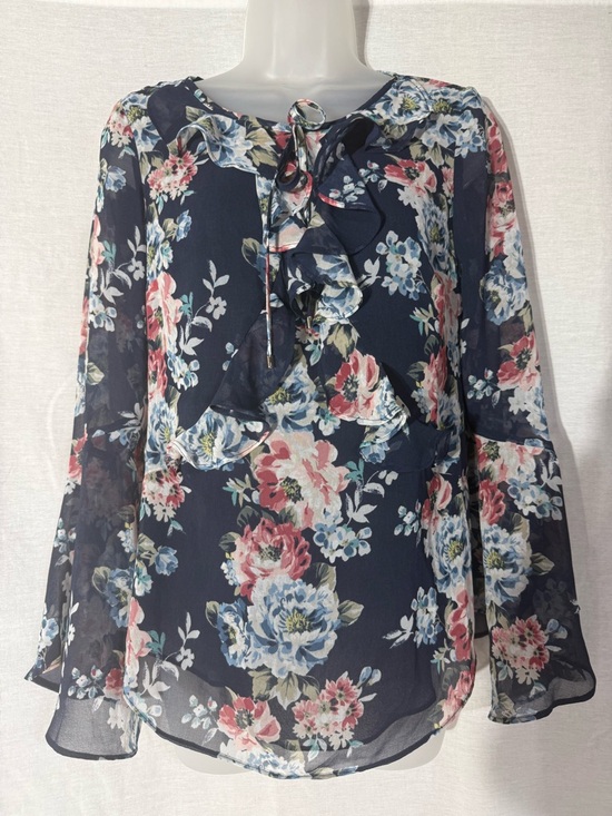 White House Black Market Tops - White House Black Market Navy Floral Tie-Front Blouse Size 4